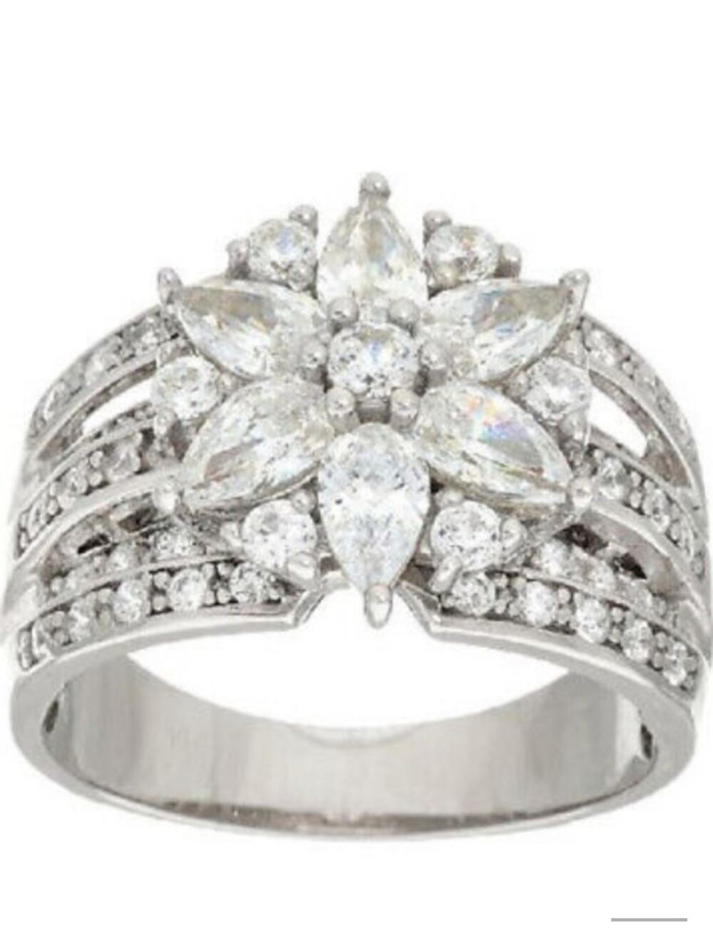 Diamonique Lisa Mason SW 925 Sterling Silver PC CZ Flower Cocktail Bridal Ring 9
